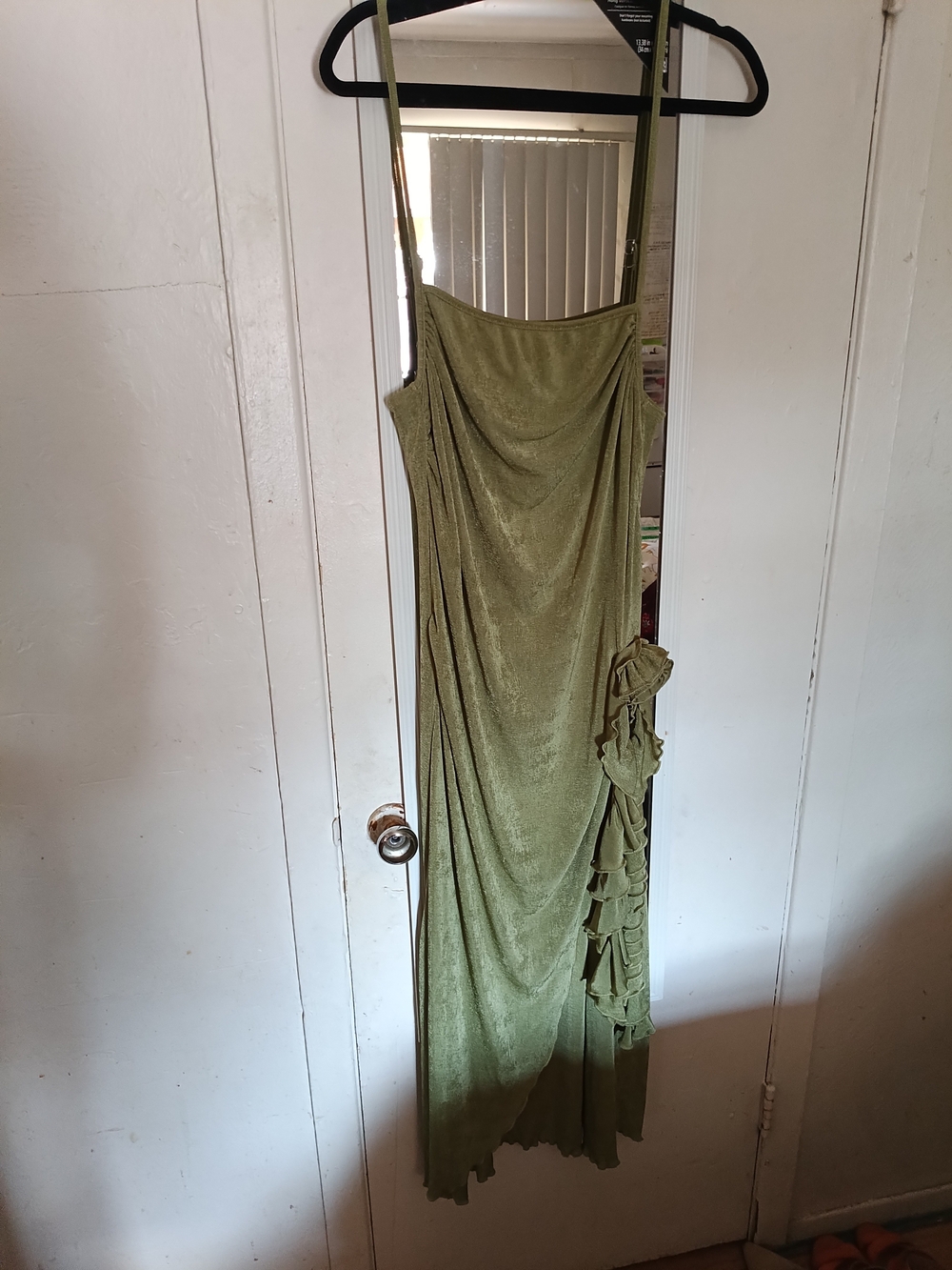 SHEIN Olive Green Draped Maxi Slip Dress with Ruffle Side Detail